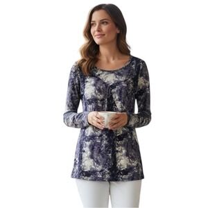 Simply Vera Vera Wang long-sleeve top with a purple, gray, black abstract, Small